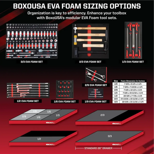 BoxoUSA 13-Piece Metric Ultra-Thin Double Open-Ended Spanner Set | 1/6 Drawer EVA Foam BX541-R2