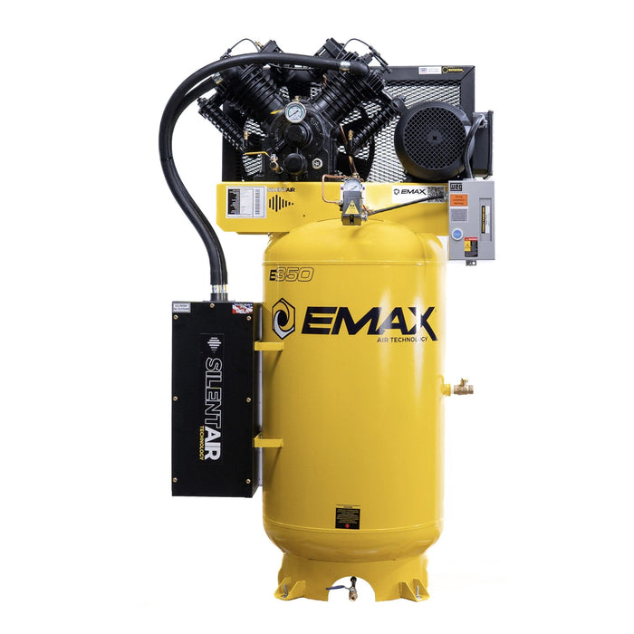EMAX Silent Air Industrial 7.5 HP 80-Gallon 2-Stage Single-Phase Vertical Air Compressor – 31 CFM, Pressure-Lubricated Pump (ES07V080V1)