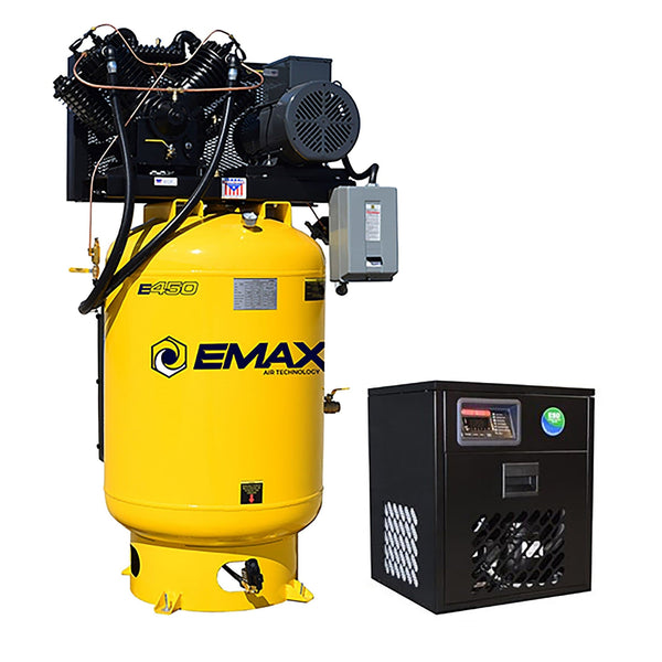 EMAX 10 HP 120-Gallon Single-Phase Two-Stage Silent Air Vertical Air Compressor Package with 58 CFM Refrigerated Dryer ESP10V120V1PK