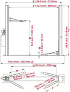 katool h115z two post lift dimensions diagram