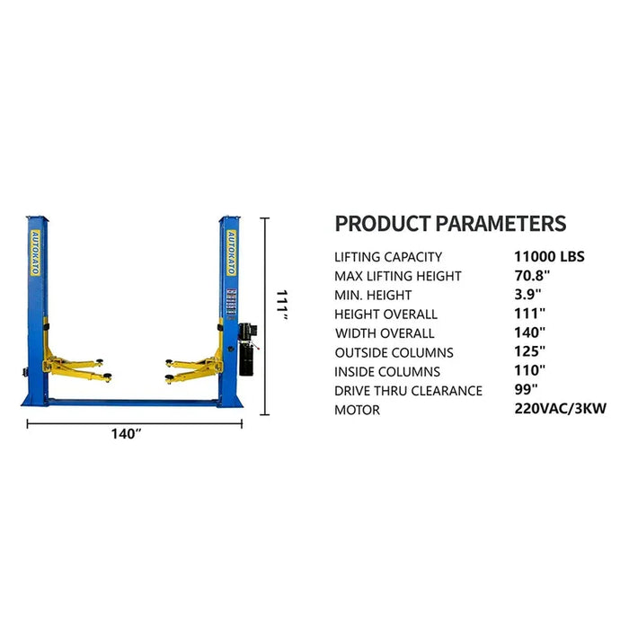 Katool H115Z 11,000lbs Two Post Lift