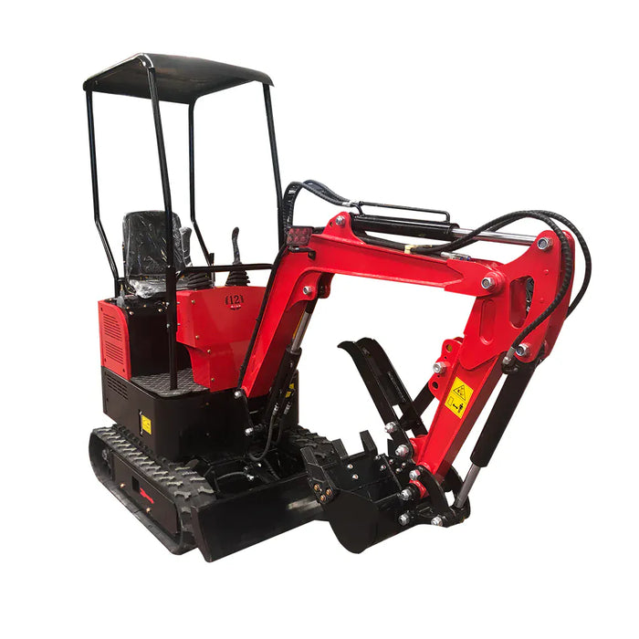 Rear-quarter view of the Katool KT-EX20 mini excavator showing canopy, dozer shovel, and crawler tracks