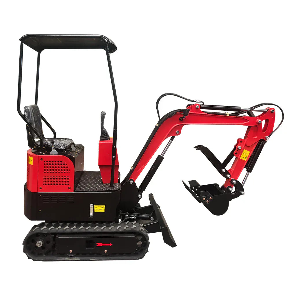Katool KT-EX20 mini excavator with red boom and operator canopy on white background