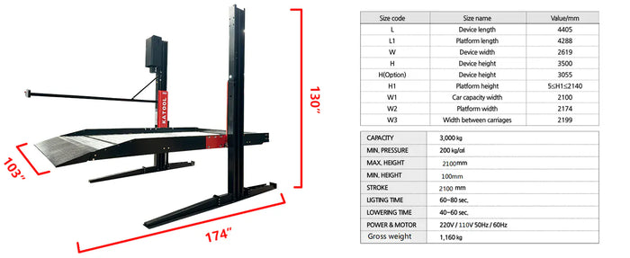 Katool KT-P2700 footprint and clearance dimensions in inches and millimeters