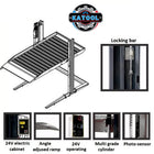 Katool KT-P2700 feature callouts: locking bar, 24V control cabinet, angle-adjusted ramp, multi-grade cylinder, photo-sensor