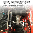 Katool KT-SK26B drive motor and sprocket assembly behind hinged inspection panel