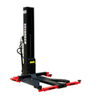 Katool KT-SPL700 single post lift front-quarter view showing 110V power unit, drive-on platform, and adjustable arms.