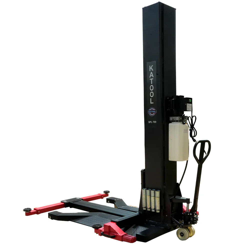 Katool KT-SPL700 portable 7,000 lb single post vehicle lift, KATOOL-branded column.