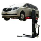 Buick MPV raised on the Katool KT-SPL700 single post lift, three-quarter view of the column and lifting pads.